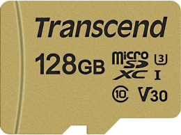 Карта памяти microSDXC UHS-I U3 Transcend 500S 128 ГБ, 95 МБ/с, Class 10, TS128GUSD500S, 1 шт., без адаптера