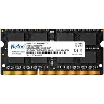 Модуль памяти Netac Basic NTBSD3N16SP-04 DDR3L SODIMM 4Gb PC3-12800 CL11 (for NoteBook)
