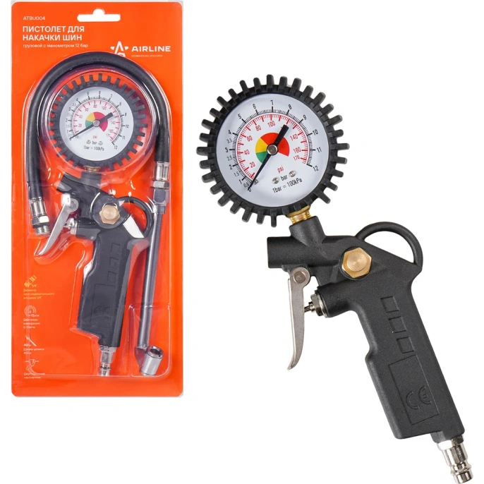 Грузовой пистолет для накачки шин с манометром Airline 12BAR ATBU004