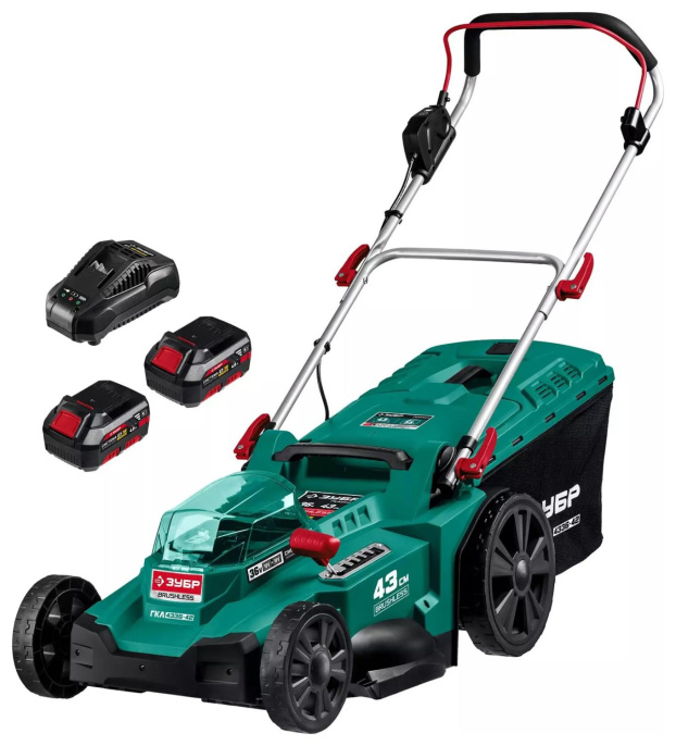 Газонокосилка электрическая Зубр ГКЛ-4336-42,  43см, несамоходная,  4Ач, с 2 АКБ, с ЗУ