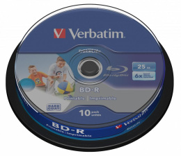 Диск BD-R Verbatim 25Gb 6x Cake Box 10шт Printable 43804