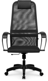 Кресло МЕТТА SU-B-8, сетка/ткань, до 90кг, топ-ган, фиксированные подлокотники,  черный