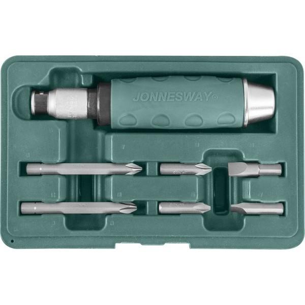 JONNESWAY AG010055A Ударная отвертка с битами SL 8,10мм PH# 2,3 36мм и PH# 2,3 80мм, 7 предметов