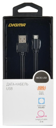 Кабель Digma micro USB (m) -  USB (m),  2м,  2A,  черный [microusb-2m-blk]