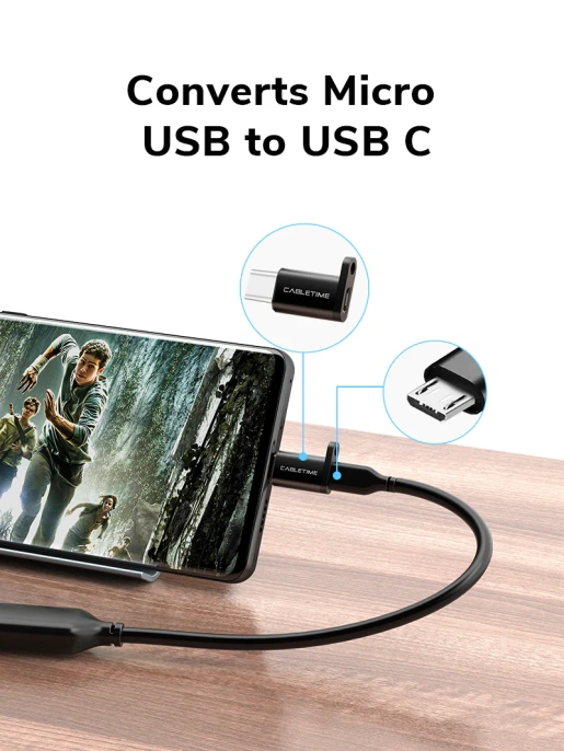 Адаптер CABLETIME CP72G (CT-OTG-CMBF-AGL) USB-C Male to USB2.0 Micro B Female OTG С петлей Lanyaed. Алюминий