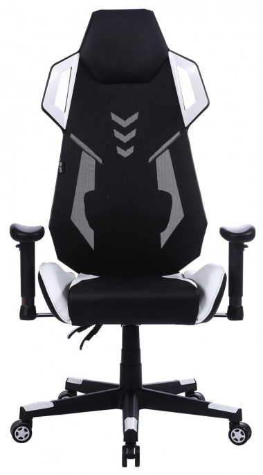 Кресло игровое Cactus CS-CHR-090BLW, экокожа/сетка, до 120кг, регулируемые 2D подлокотники,  черный/белый