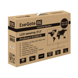 Монитор с аудио 21.5" ExeGate ProSmart EV2207A (VA LED Grade A+, FHD, 1920x1080@75Гц, 16:9, 280cd/m2, 3000:1, 178°/178°, 5ms, Speakers, D-Sub, HDMI, audio-in, FreeSync, Flicker-free, Low Blue Light, кабель HDMI 1.5м, VESA, регулировка наклона (tilt), черн