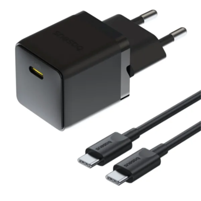 Сетевое зарядное устройство Baseus Palm P10111602113-01 Fast Charger 1C 20W EU Cluster Black (with Cable USB-C to USB-C 60W 1m Cluster Black)