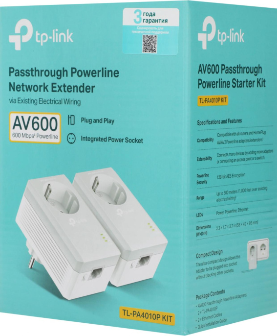 Адаптер Powerline PowerLine TP-LINK TL-PA4010P KIT Fast Ethernet