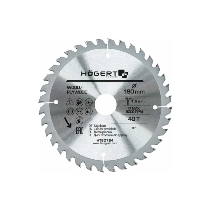 Диск пильный по дереву 190x30 мм, 40Т, mn65 HOEGERT TECHNIK HT6D784