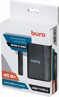 Блок питания Buro BUM-С-045 автоматический 45W 5V-20V 3A 1xUSB 2.4A от бытовой электросети LED индикатор
