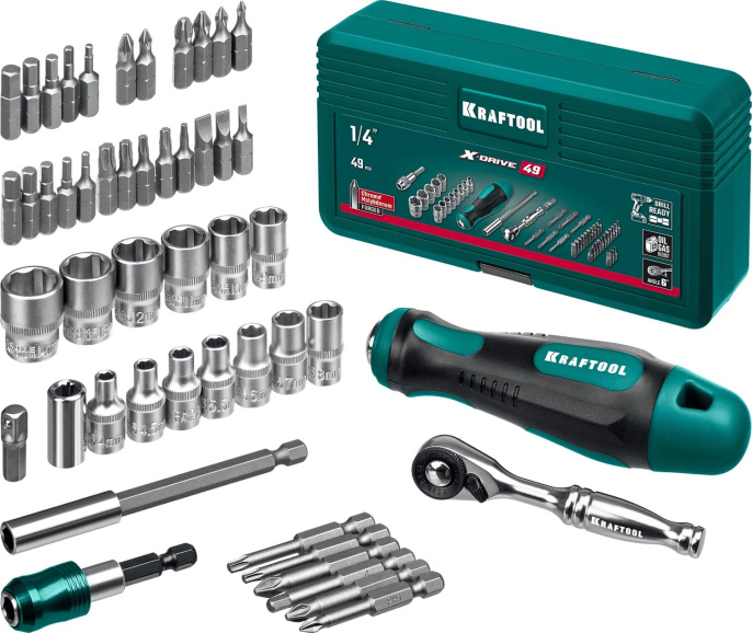 Отвертка с насадками  Kraftool 25816, 49 предметов, в жестком кейсе