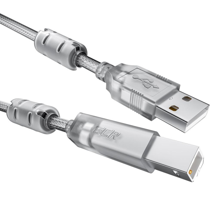 GCR Кабель PROF 0.75m USB 2.0, AM/BM, прозрачный, ферритовые кольца, 28/24 AWG, экран, армированный, морозостойкий, GCR-52421 GCR Кабель PROF 0.75m USB 2.0, AM/BM, прозрачный, ферритовые кольца, 28/24 AWG, экран, армированный, морозостойкий, GCR-52421