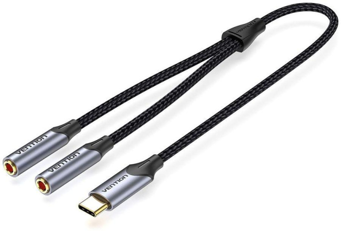 Переходник-разветвитель Vention гибкий USB-C M/Jack 3.5 mm F x 2 - 0.3м BGNHY