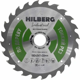 Диск пильный Hilberg Industrial Дерево Тонкий Рез 190x30x24Т HWT190