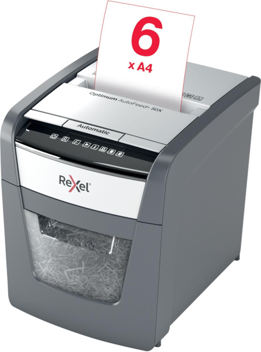 Уничтожитель бумаг Rexel Optimum AutoFeed 50X, с автоподачей, P-4, 4х28 мм, 50 лист. одновременно, 20л [2020050xeu]
