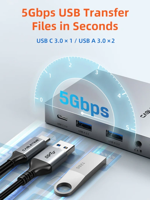 Док-станция для телефона/планшета USB CABLETIME CB04G (CT-HUBC6-AG) 8-в-1, USB-хаб со складной подставкой, с 4K HDMI, SD/TF, 100W Power Delivery