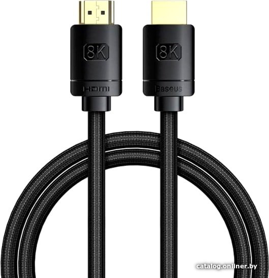 Кабель Baseus CAKGQ-J01 High Definition Series Adapter Cable 8K HDMI 2.1 to 8K HDMI 8K 2.1 1m; 48 Гбит/с; поддрежка: 3D Video, 8K@60Hz, 4K@120Hz, 2K@144Hz, Static HDR, Dynamic HDR, VRR, QMS, ALLM, eARC; Black
