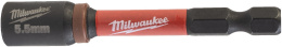 Насадка магнитная торцевая Milwaukee Shockwave 1/4" Hex-5.5ммx65мм 4932492434 магнитный наконечник, подходит для применений с высоким крутящим моментом и ударами, термическая обработка