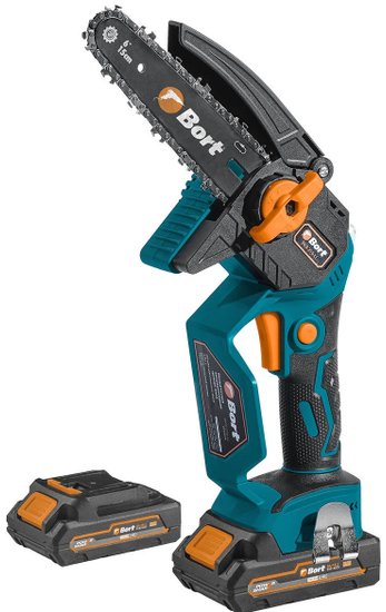 Bort BKS-216-LI Цепная пила аккумуляторная, {36В Li-Ion, Makita 18V LXT, шина 155мм, Бесщеточный, Шаг цепи, дюйм 1/4, движения цепи, м/сек 10, вес 2 кг, 2 АКБ + ЗУ} [93418279]