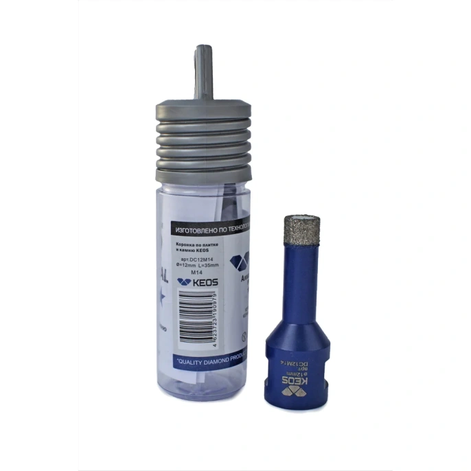 Коронка алмазная по керамограниту PRO 12 мм, M14, с воском KEOS DC12M14