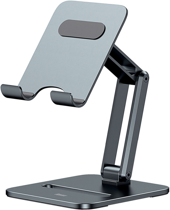 Подставка для планшета Baseus LUSZ000113 Desktop Biaxial Foldable Metal Stand, Grey устройства от 5.4" до 7", регулируемый наклон, материал: алюминиевый сплав, силиконовые накладки
