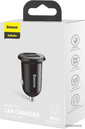 Автомобильное зарядное Baseus CCALLP-01 Grain Pro Car Charger 2 USB 4.8A Black 4.8 А, 2хUSB, 12-24 В, без кабеля в комплекте
