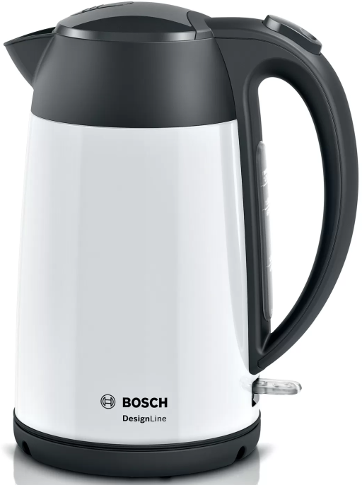 Электрочайник Bosch TWK3P421 (мощность: 2400 Вт, объем 1.7 л, съемный фильтр, автоматическое отключение при закипании, защита от перегрева, цвет белый/черный)