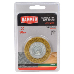 Кордщетка радиальная с хвостовиком Flex 207-205 (50 мм; d6; гофрированная латунированная проволока) HAMMER 32445