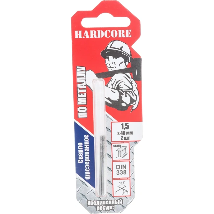 Сверло по металлу фрезерованное (2 шт; 1.5х40 мм) Hardcore 140015