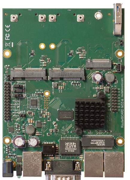 Материнская плата MikroTik RouterBOARD M33G with Dual Core 880MHz CPU, 256MB RAM, 3x Gbit LAN, 2x miniPCI-e, 2x SIM slots, USB, microSD slot, M.2 slot, RouterOS L4 RBM33G