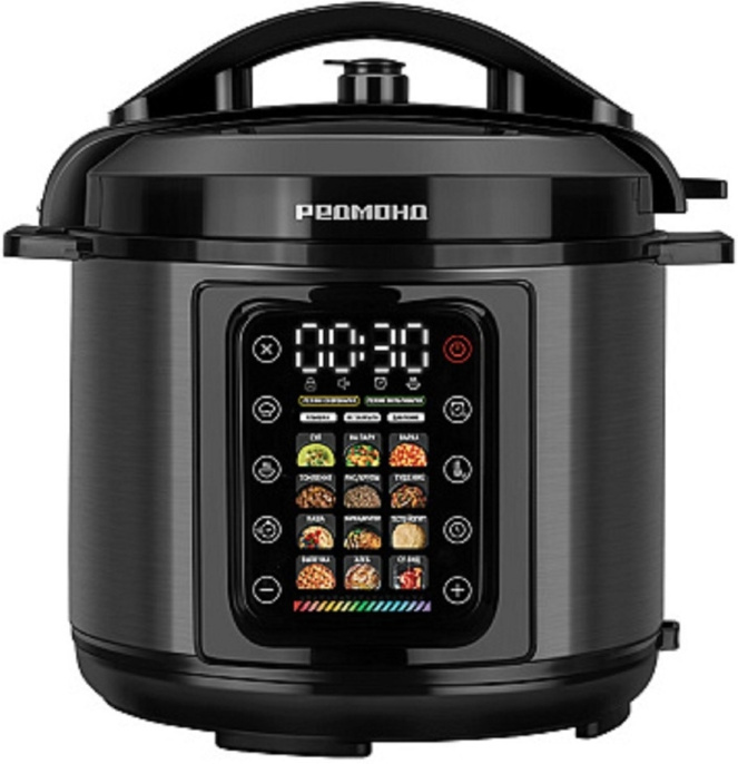 Мультиварка Redmond MP111 1000 Вт, объём чаши: 6 л, количество автоматических программ: 14, тип управления: сенсорный, антипригарное покрытие, таймер, длина шнура: 1.2 м, материал: металл/пластик, цвет: черный