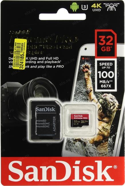Карта памяти MICRO SDHC 32GB UHS-I W/A SDSQXCG-032G-GN6MA SANDISK