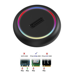 ORIENT UHD-524LED, USB 3.2 Gen2 USB 3.1 док-станция для SSD M.2 M-key NVMe JMS581DL, поддержка UASP,TRIM , скорость до 10 GB/s, два кабеля подключения USB Type-A + Type-C, подсветка корпуса 33405